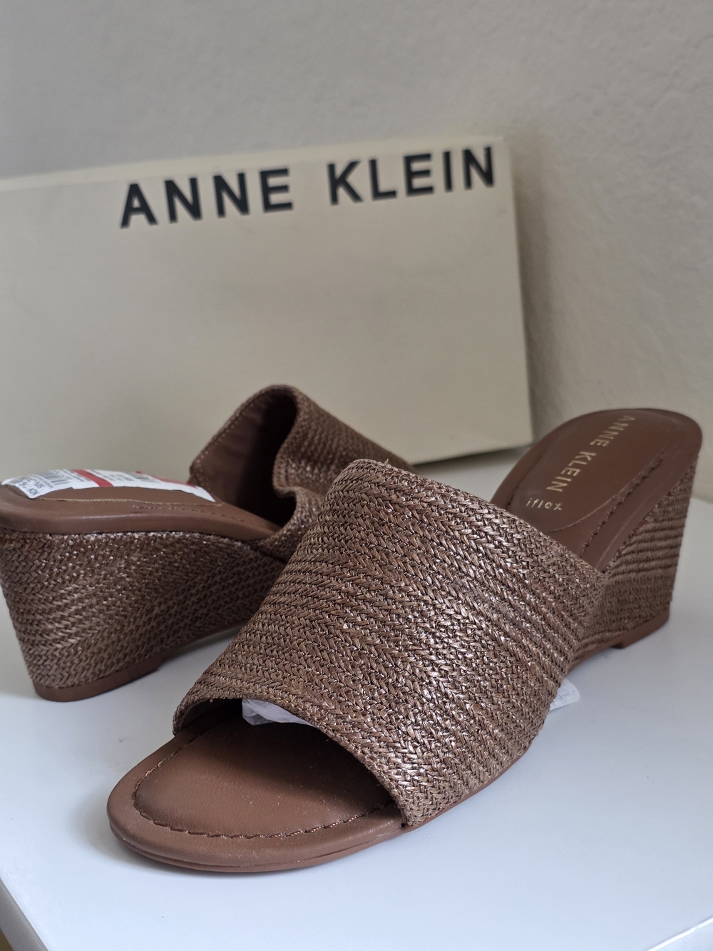 Anne Klein Bronze Woven Slide Wedge Sandals Women's Charisma Dressy Wedge Size 8